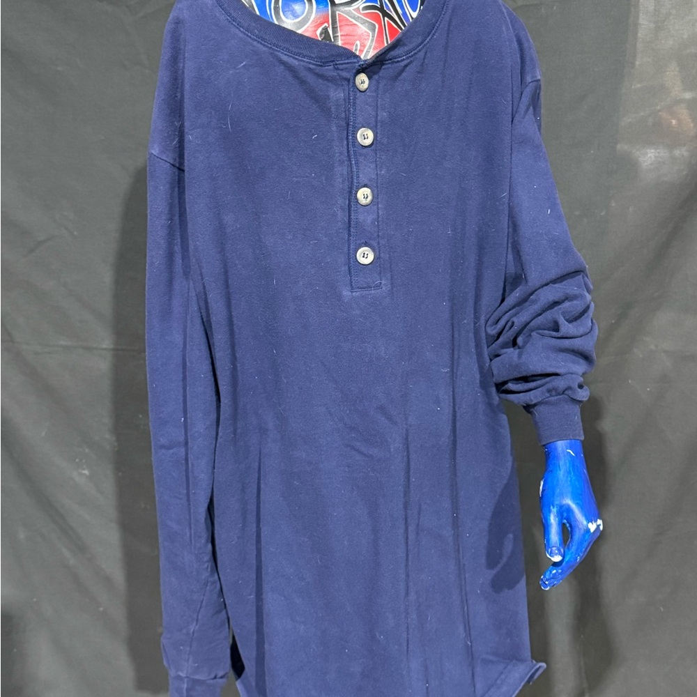 Northern Reflections Navy Blue Cotton Long Sleeve Henley Top Y2K